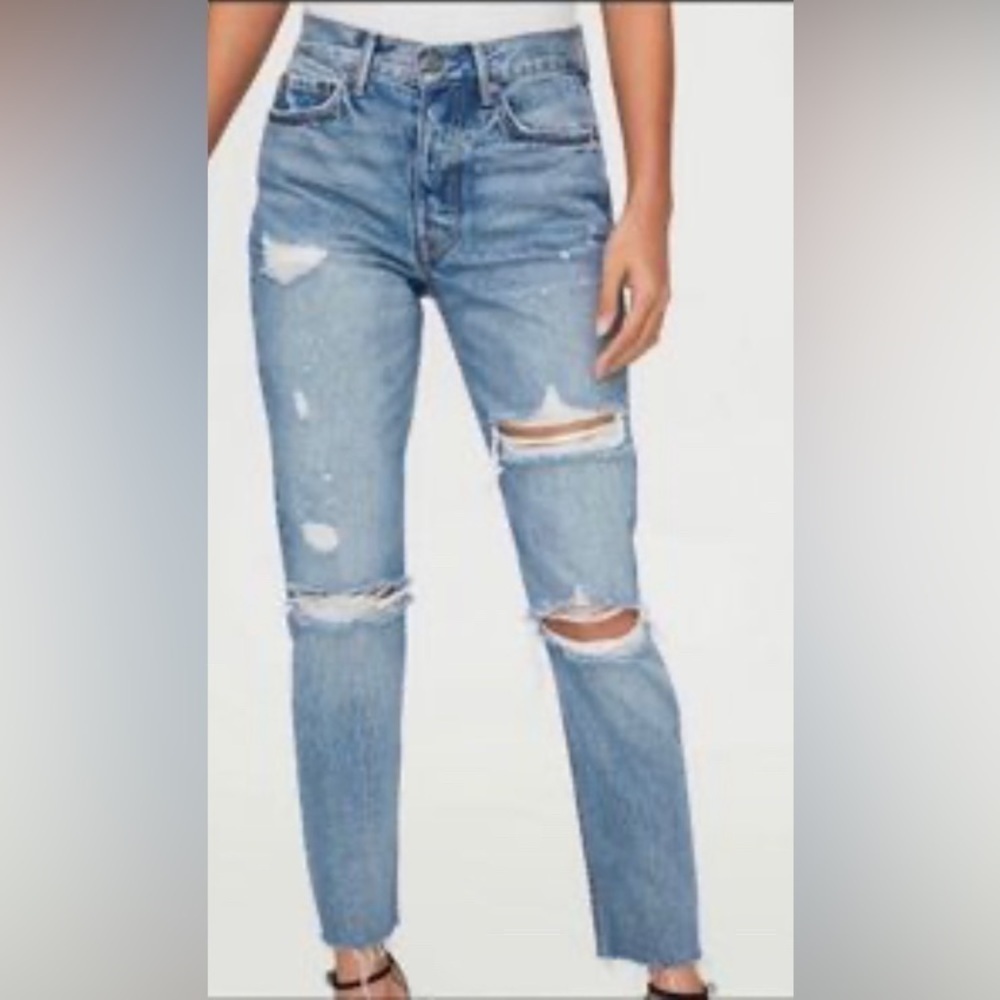 GRLFND SZ 28 Karolina Button Fly Distressed Raw Hem  Light Wash Jeans